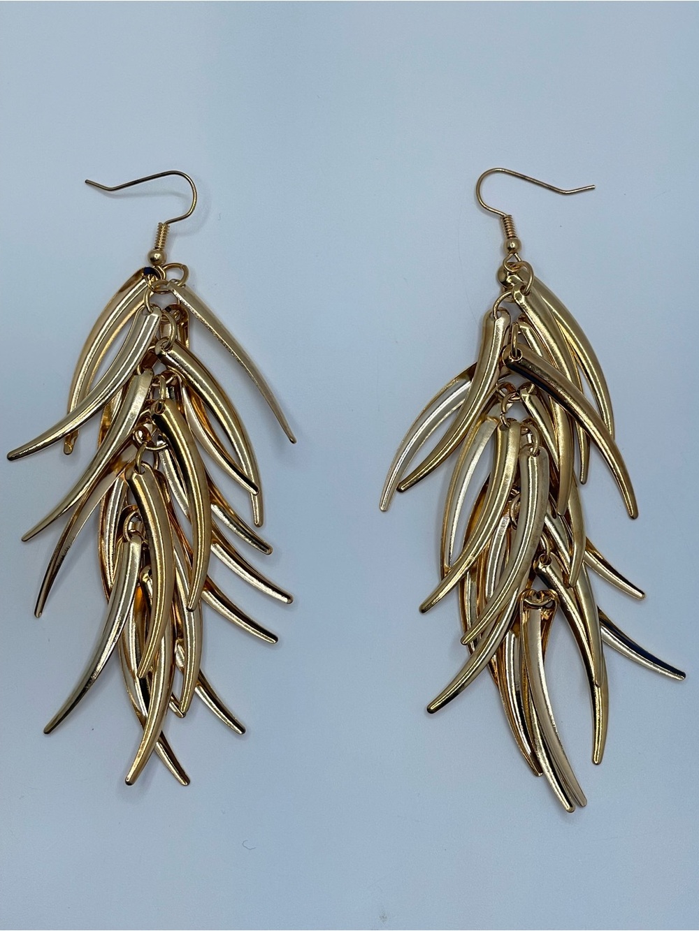 Gold Tone Fringe Dangle Earrings Statement Waterfall Tassel NWT